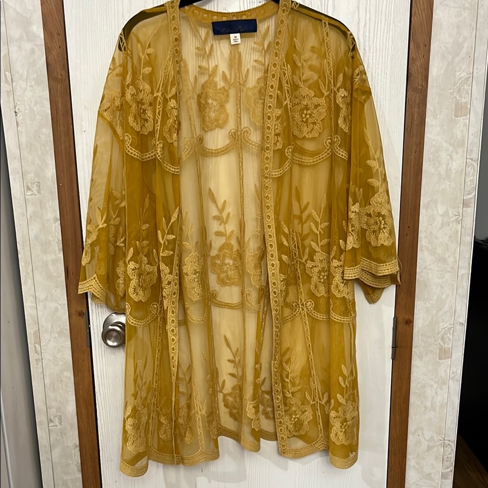 Blue Rain Sheer Embroidered Kimono